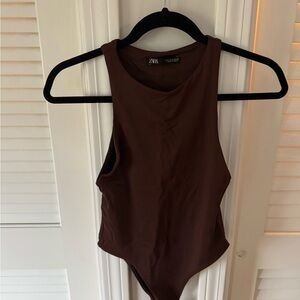 Zara Brown Sleeveless Bodysuit